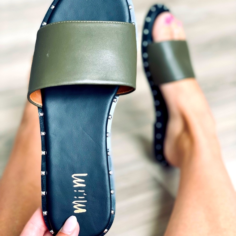 Olive Vegan Leather Slide